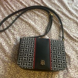 Tommy Hilfiger Dark Blue and Red Signature Monogram Crossbody Bag